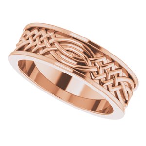 Unique - James - 14K Rose Gold 6 mm Celtic-Inspired Inlay Flat Band Size 7