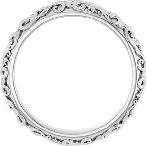 Hammered - Winston - Platinum 5 mm Milgrain Sculptural Half Round Band