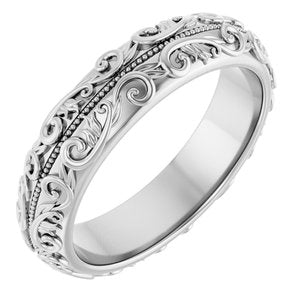 Hammered - Winston - Platinum 5 mm Milgrain Sculptural Half Round Band