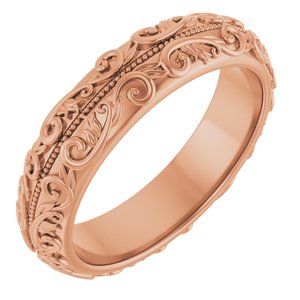 Hammered - Winston - 14K Rose Gold 5 mm Milgrain Sculptural Half Round Band