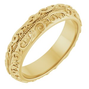 Hammered - Winston - 14K Yellow Gold 5 mm Milgrain Sculptural Half Round Band