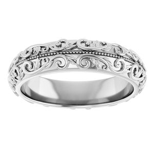Hammered - Winston - Platinum 5 mm Milgrain Sculptural Half Round Band