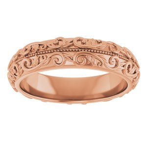 Hammered - Winston - 14K Rose Gold 5 mm Milgrain Sculptural Half Round Band