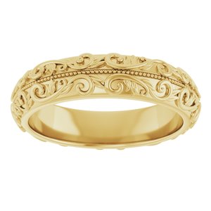 Hammered - Winston - 14K Yellow Gold 5 mm Milgrain Sculptural Half Round Band