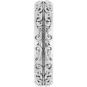 Hammered - Winston - 14K White Gold 5 mm Milgrain Sculptural Half Round Band