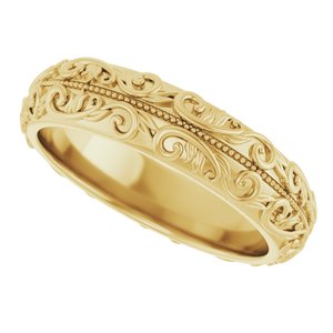 Hammered - Winston - 14K Yellow Gold 5 mm Milgrain Sculptural Half Round Band
