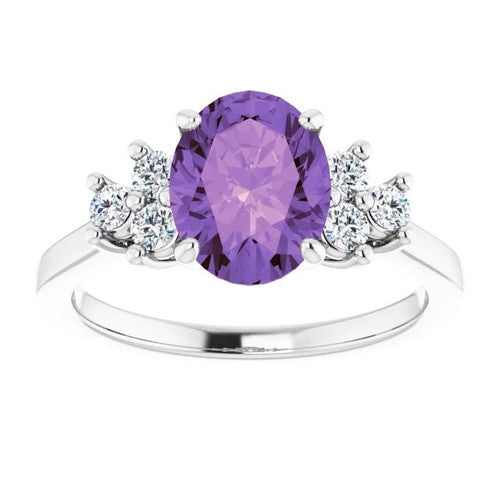 14K Gold Natural Amethyst & 1/4 CTW Natural Diamond Ring 14K White Gold