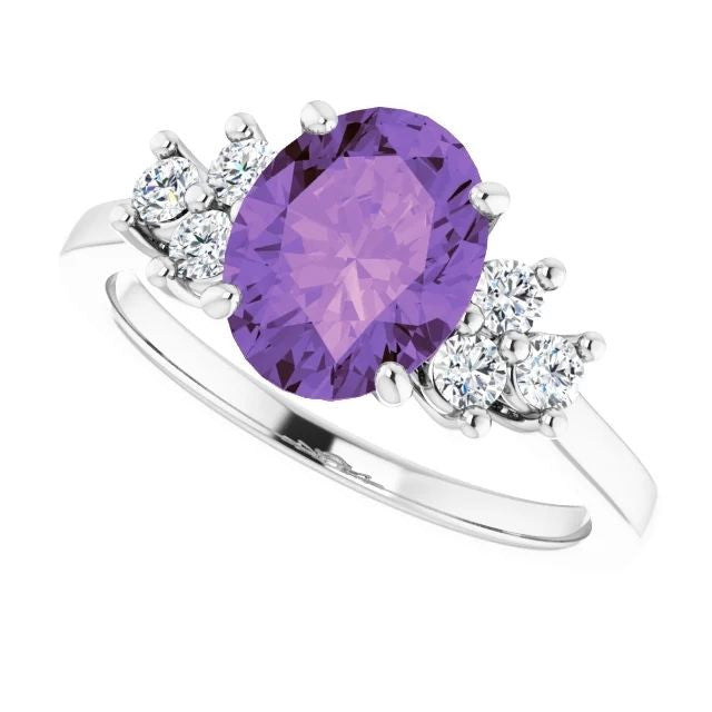 14K Gold Natural Amethyst & 1/4 CTW Natural Diamond Ring 14K White Gold