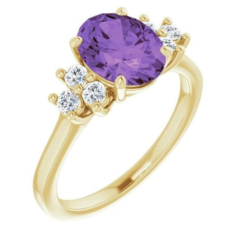 14K Gold Natural Amethyst & 1/4 CTW Natural Diamond Ring 14K Yellow Gold