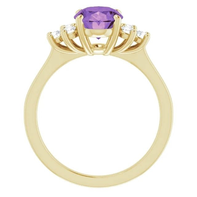 14K Gold Natural Amethyst & 1/4 CTW Natural Diamond Ring 14K Yellow Gold