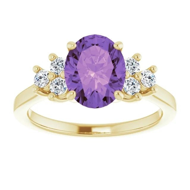 14K Gold Natural Amethyst & 1/4 CTW Natural Diamond Ring 14K Yellow Gold