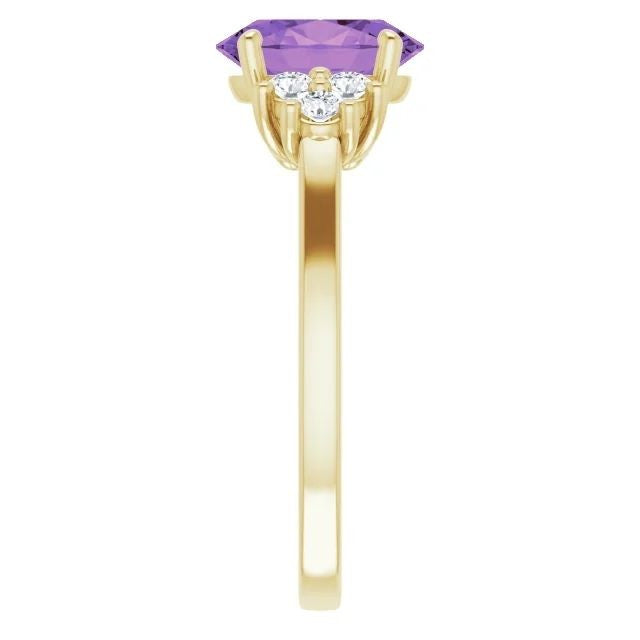 14K Gold Natural Amethyst & 1/4 CTW Natural Diamond Ring 14K Yellow Gold