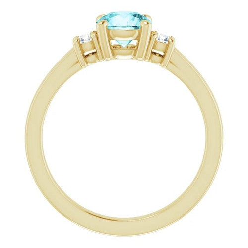 14K Gold 6 mm Round Natural Blue Zircon & 1/8 CTW Natural Diamond Ring 14K Yellow Gold