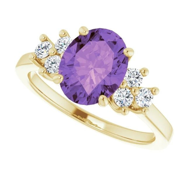 14K Gold Natural Amethyst & 1/4 CTW Natural Diamond Ring 14K Yellow Gold