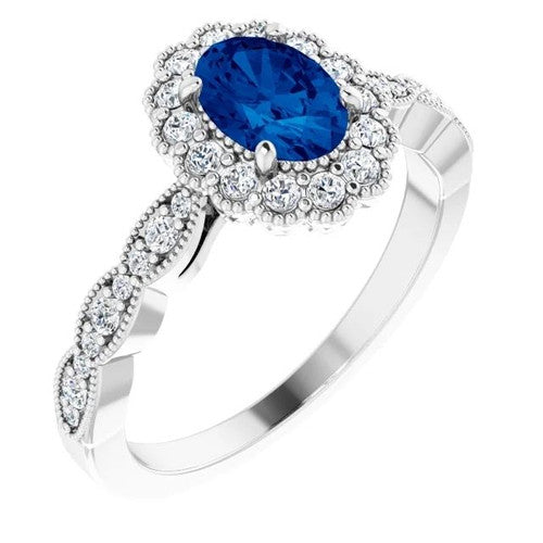 14K Gold Lab-Grown Blue Sapphire & 3/8 CTW Natural Diamond Ring 14K White Gold