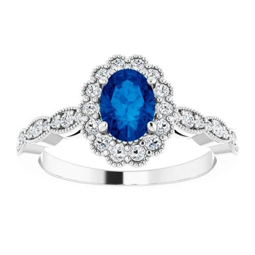 14K Gold Lab-Grown Blue Sapphire & 3/8 CTW Natural Diamond Ring 14K White Gold