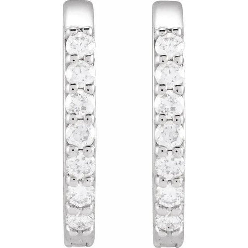 14K Gold 1/8 CTW Natural Diamond 12 mm Hoop Earrings 14K White Gold
