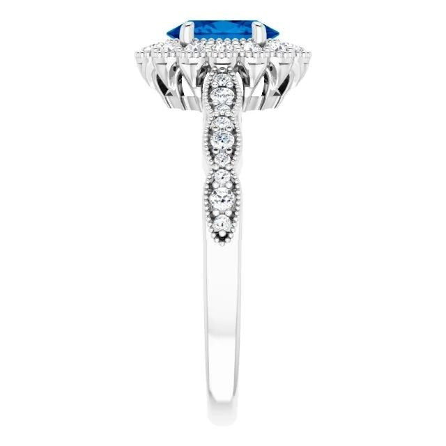 14K Gold Lab-Grown Blue Sapphire & 3/8 CTW Natural Diamond Ring 14K White Gold