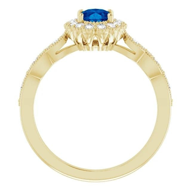 14K Gold Lab-Grown Blue Sapphire & 3/8 CTW Natural Diamond Ring 14K Yellow Gold