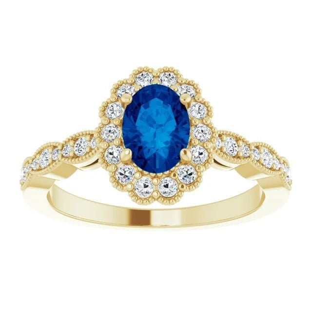 14K Gold Lab-Grown Blue Sapphire & 3/8 CTW Natural Diamond Ring 14K Yellow Gold