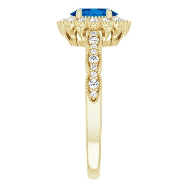 14K Gold Lab-Grown Blue Sapphire & 3/8 CTW Natural Diamond Ring 14K Yellow Gold