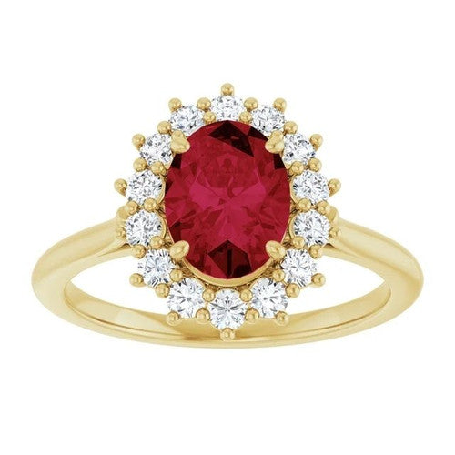 14K Gold Lab-Grown Ruby & 3/8 CTW Natural Diamond Ring 14K Yellow Gold