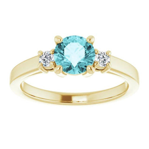 14K Gold 6 mm Round Natural Blue Zircon & 1/8 CTW Natural Diamond Ring 14K Yellow Gold
