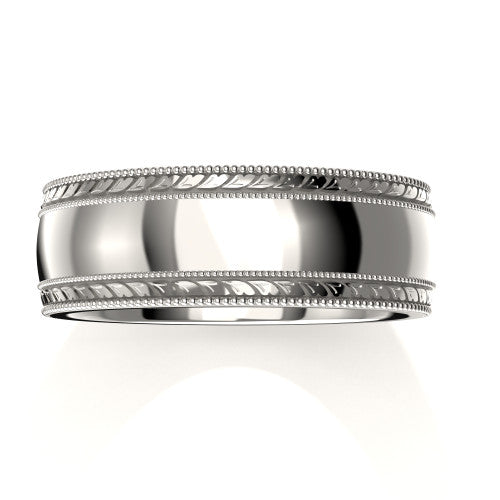 Elegant 14K white gold men's wedding ring with vintage-inspired milgrain edges