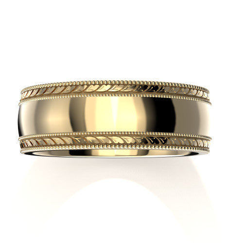 Elegant 14K yellow gold men's wedding ring with vintage-inspired milgrain edges