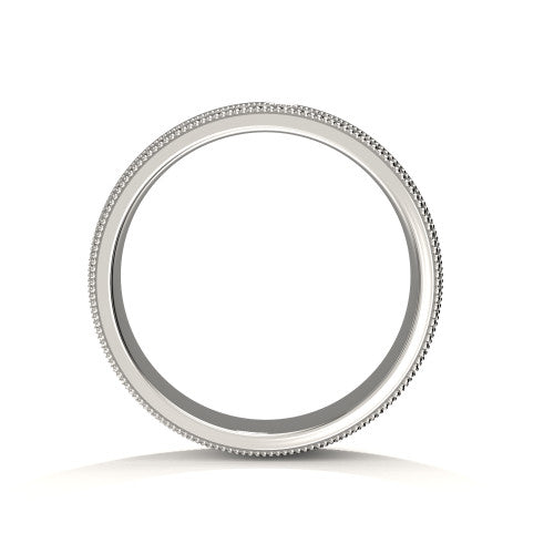 Unique men's wedding band in white gold with brushed finish and double milgrain engraving