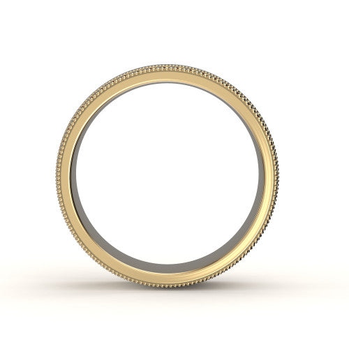 Unique men's wedding band in yellow gold with brushed finish and double milgrain engraving