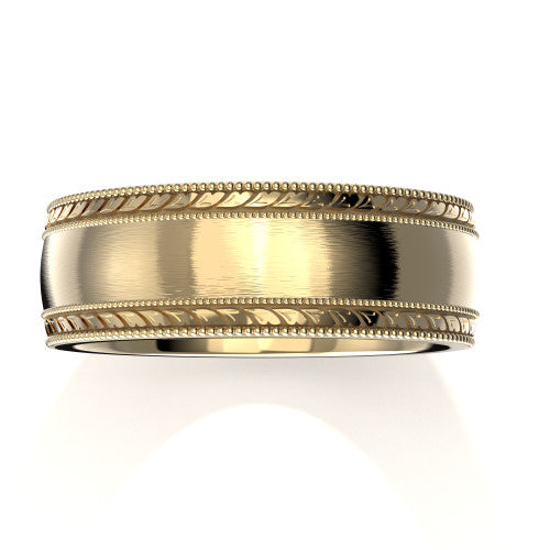 Elegant 14K yellow gold men's wedding ring with vintage-inspired milgrain edges