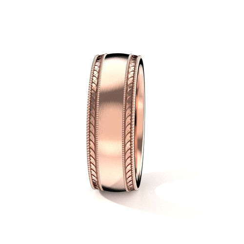 Elegant 14K rose gold men's wedding ring with vintage-inspired double milgrain edges