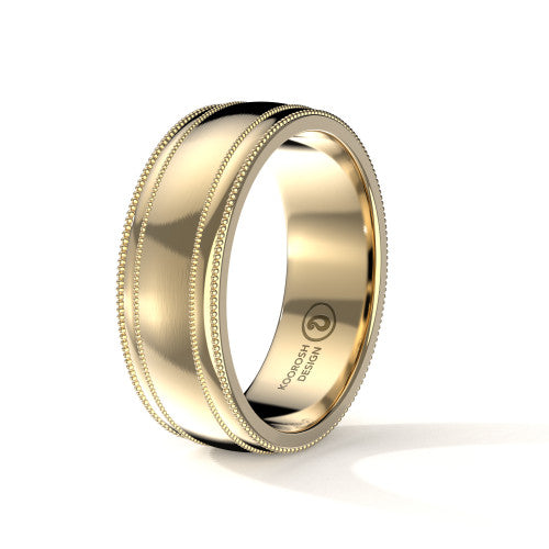 Bashir brushed-finish wedding band in 14K Yellow Gold, three-quarter perspective view