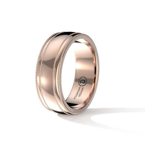 Bashir brushed-finish wedding band in 14K Rose Gold, three-quarter perspective view