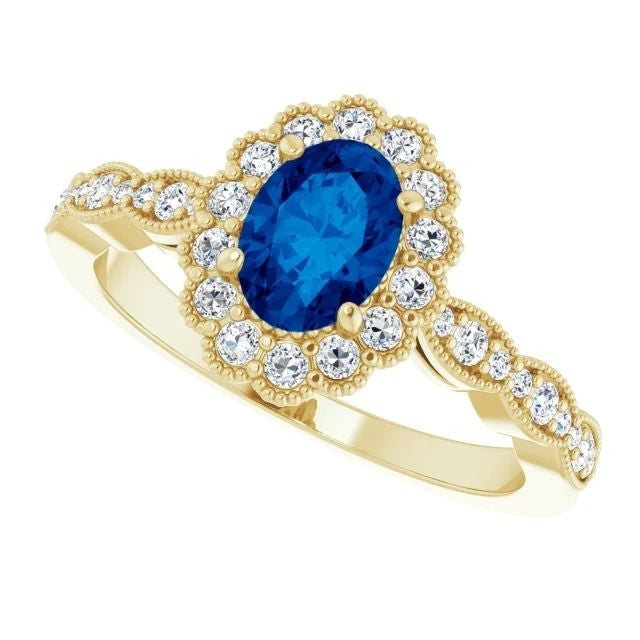 14K Gold Lab-Grown Blue Sapphire & 3/8 CTW Natural Diamond Ring 14K Yellow Gold