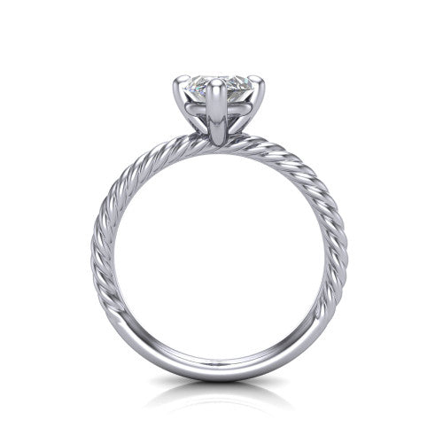 Claire marquise classic solitaire engagement ring in Platinum — through-finger front profile showing the open cathedral under-gallery and rope band sides