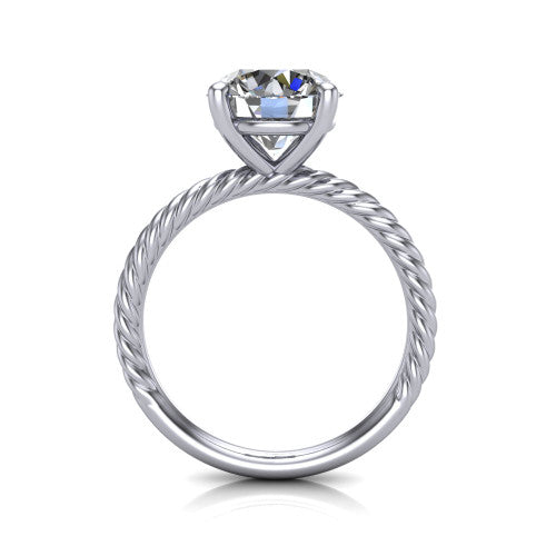 Claire round classic solitaire engagement ring in 14K White Gold — through-finger front profile showing the open cathedral under-gallery and rope band sides