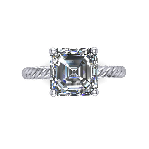 Claire square emerald classic solitaire engagement ring in 18K White Gold — top-down view showing the square emerald-cut (Asscher-style) center stone and four prongs