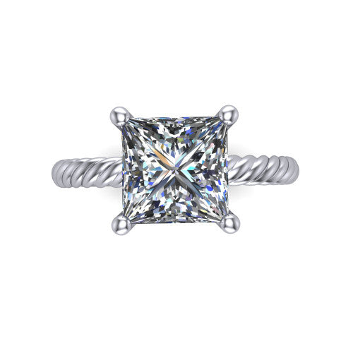 Claire princess classic solitaire engagement ring in 18K White Gold — top-down view showing the princess-cut center stone and four prongs