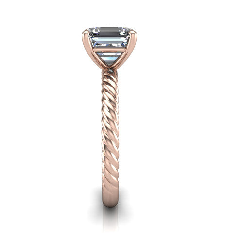 Claire square emerald classic solitaire engagement ring in 18K Rose Gold — top-down view showing the square emerald-cut (Asscher-style) center stone and four prongs