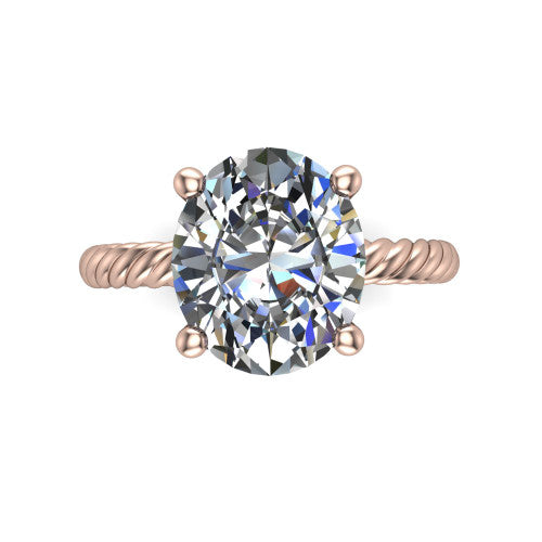 Claire oval classic solitaire engagement ring in 14K Rose Gold — top-down view showing the oval-cut center stone and four prongs