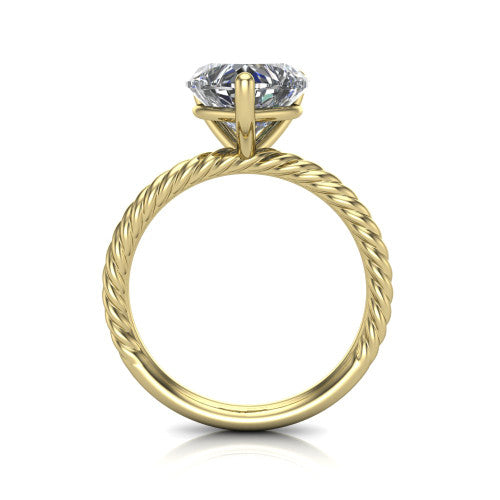 Claire heart classic solitaire engagement ring in 18K Yellow Gold — through-finger front profile showing the open cathedral under-gallery and rope band sides
