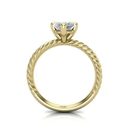 Claire marquise classic solitaire engagement ring in 18K Yellow Gold — through-finger front profile showing the open cathedral under-gallery and rope band sides