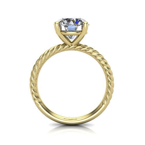 Claire round classic solitaire engagement ring in 14K Yellow Gold — through-finger front profile showing the open cathedral under-gallery and rope band sides