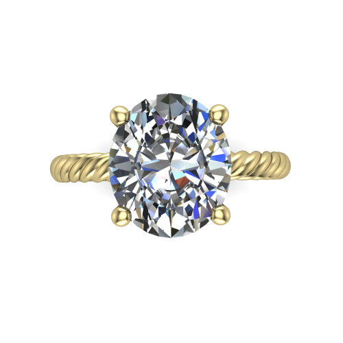 Claire oval classic solitaire engagement ring in 18K Yellow Gold — top-down view showing the oval-cut center stone and four prongs