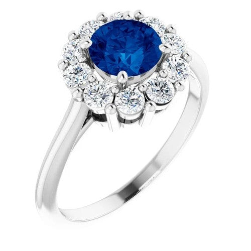 14K Gold Natural Blue Sapphire & 1/2 CTW Natural Diamond Ring 14K White Gold