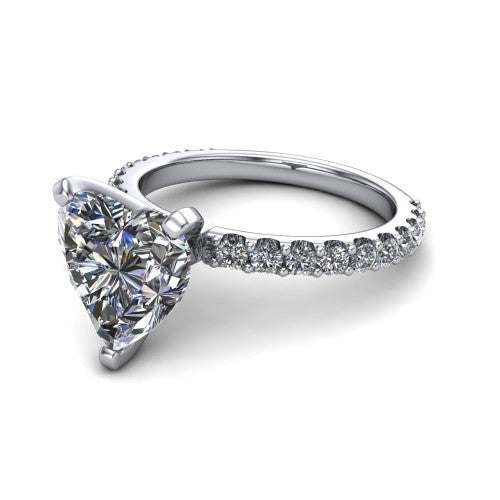 Elizabeth heart solitaire engagement ring in 14K White Gold, three-quarter perspective showing the brilliant heart-shaped center diamond on a French-pave eternity diamond band