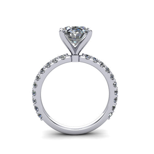 Elizabeth oval solitaire engagement ring in 14K White Gold, through-finger front profile showing the open under-gallery and pave eternity band