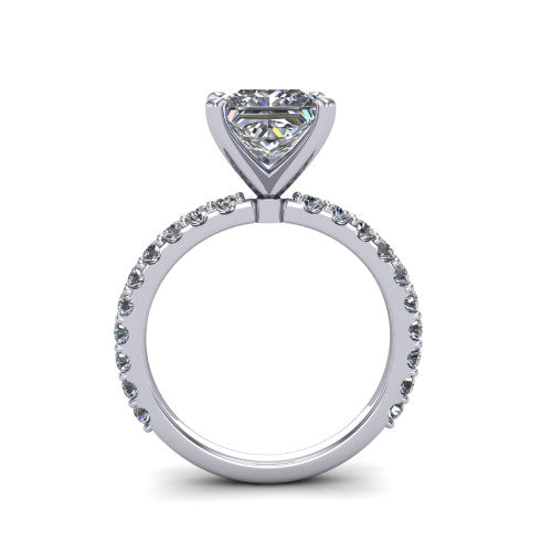 Elizabeth princess solitaire engagement ring in 14K White Gold, through-finger front profile showing the open under-gallery and pave eternity band